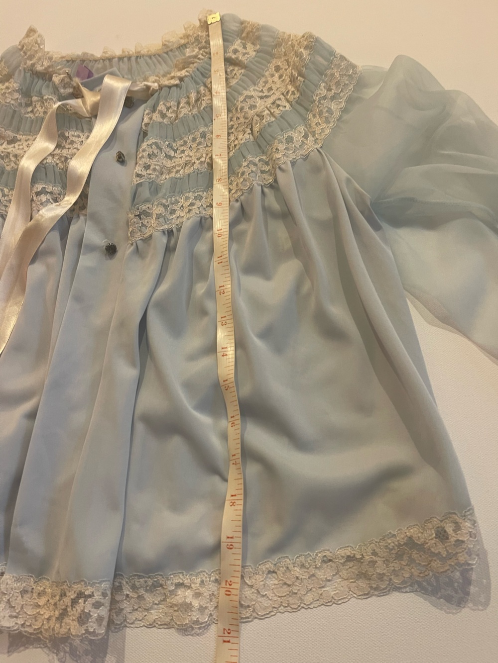 Vintage Sheer Blue Lace Top S Lingerie Victorian Coquette Balletcore Romantic - Picture 14 of 16